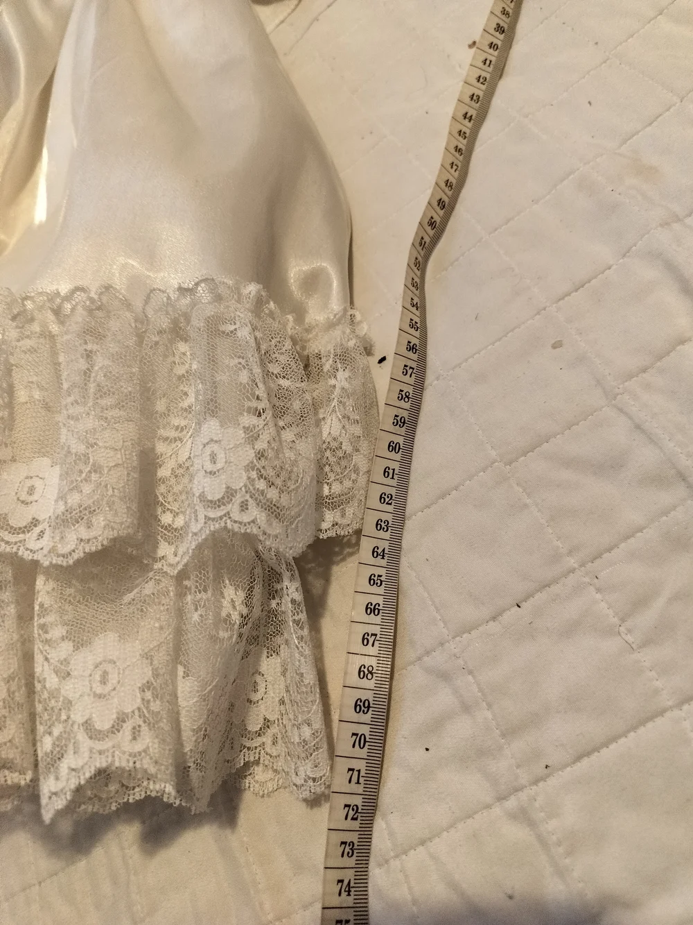 & Other Stories White Satin Lace Theater Dress with Puff Sleeves